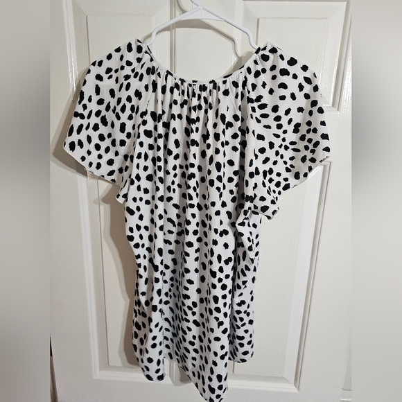 SimpleFun Dalmatian Print Blouse XL Black White Dot Animal Print Y2K Preppy - Picture 3 of 7